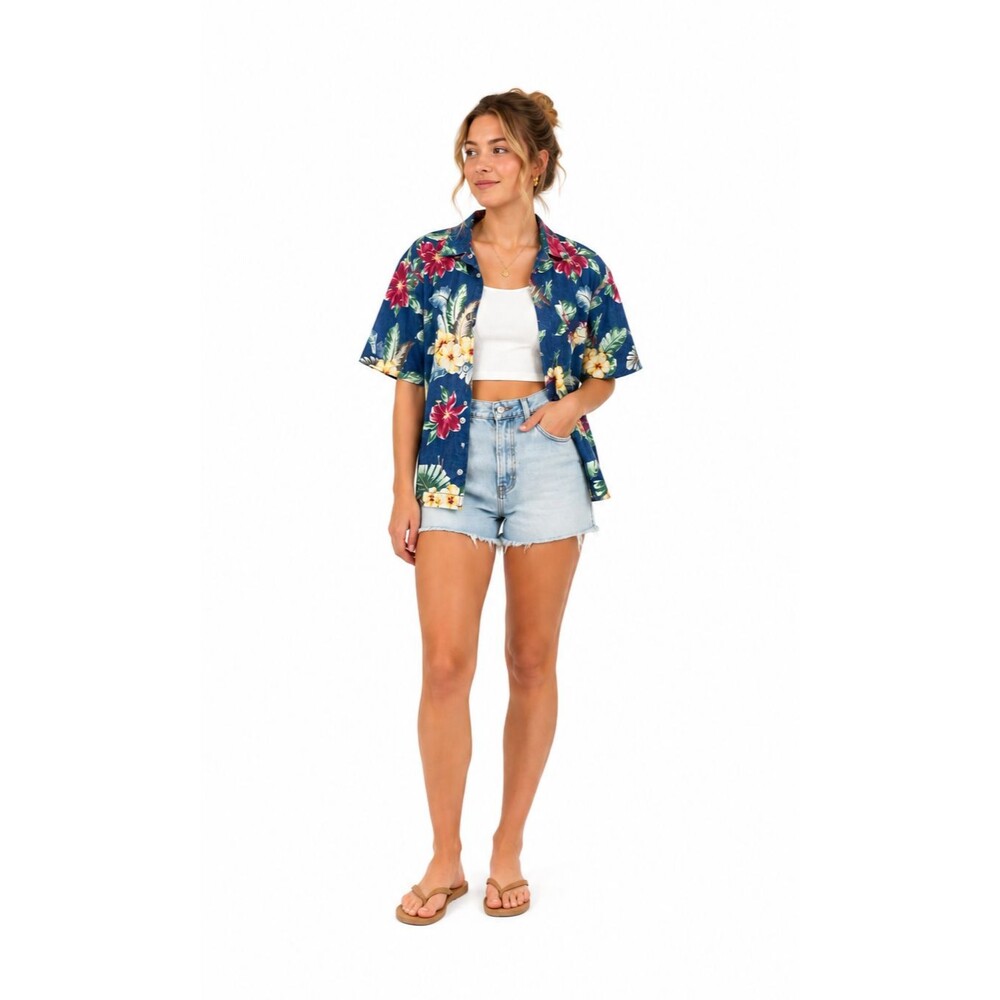 Liz Claiborne Tropical Floral Cotton Hawaiian Shirt Womens Medium